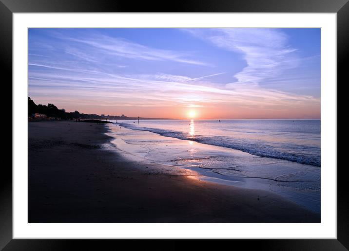 Golden Sunrise at Branksome Chine Beach Framed Mounted Print by paul cobb
