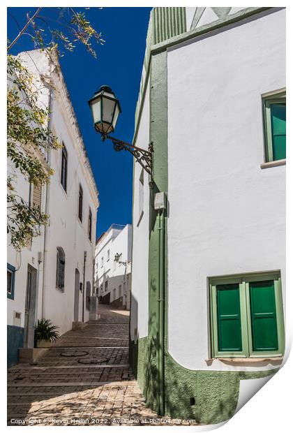 Narrow, steep street, Albufeira old town, Print by Kevin Hellon