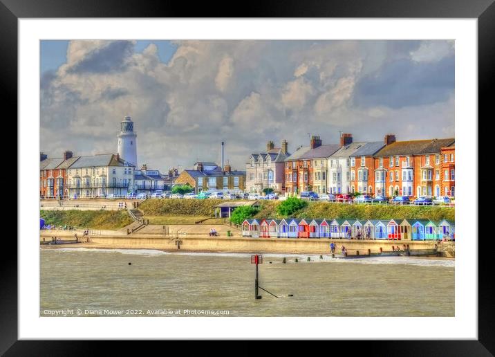 Southwold Promenade and beach paint effect Framed Mounted Print by Diana Mower