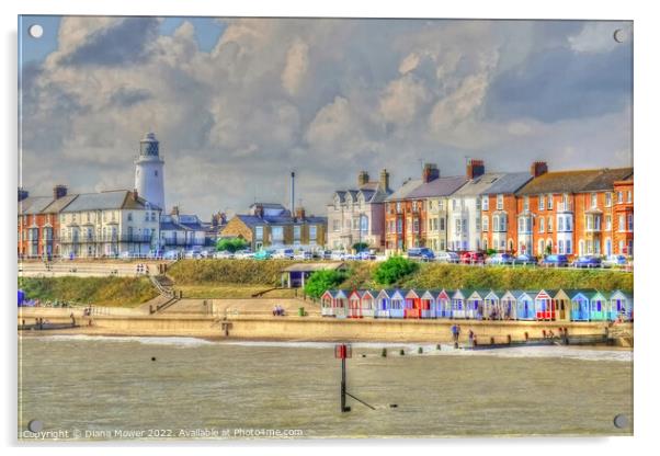 Southwold Promenade and beach paint effect Acrylic by Diana Mower