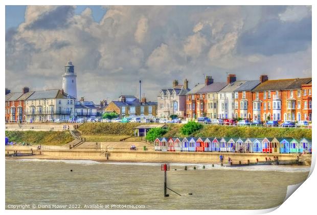 Southwold Promenade and beach paint effect Print by Diana Mower