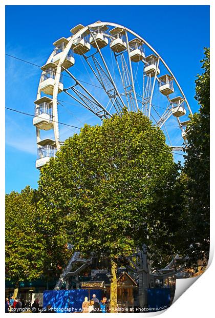 Ferris Wheel Behind the Trees Print by GJS Photography Artist