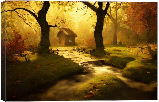 Autumnal Woodland Cottage Canvas Print by Picture Wizard