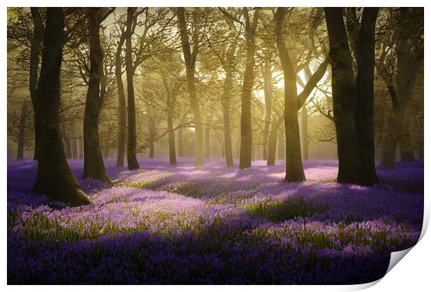 Bluebells In The Woods Print by Picture Wizard