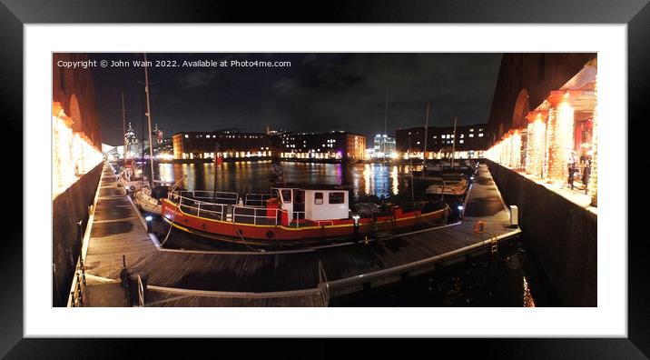 Royal Albert Dock And the 3 Graces at night Framed Mounted Print by John Wain