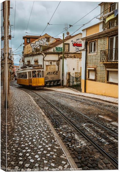 Tram 28E Alfama, Lisbon, Portugal Canvas Print by Steve Elliott