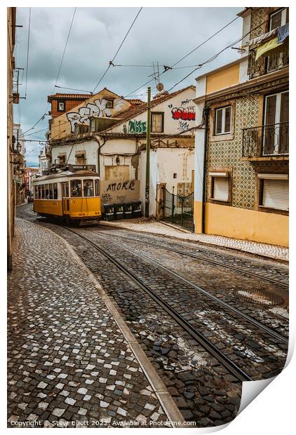 Tram 28E Alfama, Lisbon, Portugal Print by Steve Elliott