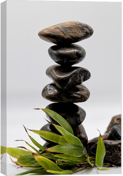 Cornish Zen balanced Stones Canvas Print by kathy white