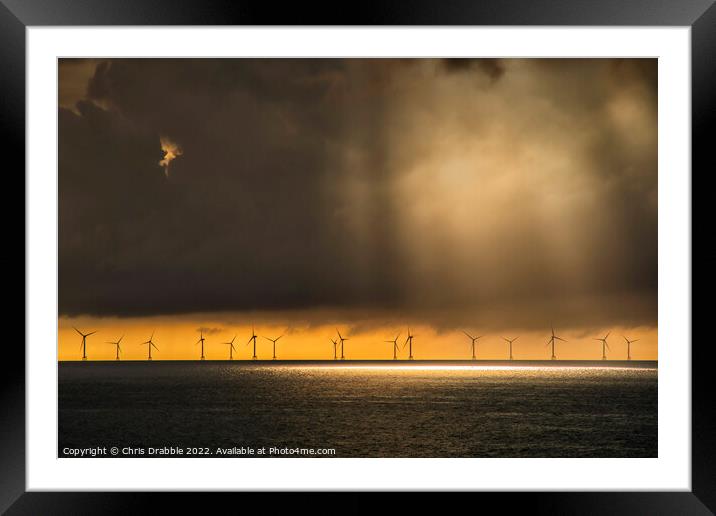 Wind Turbine sunset Framed Mounted Print by Chris Drabble