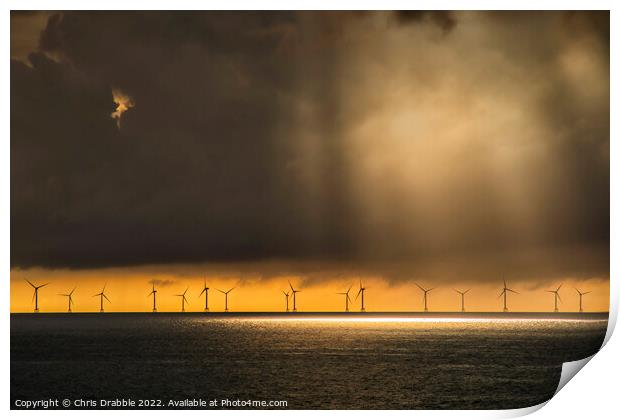 Wind Turbine sunset Print by Chris Drabble