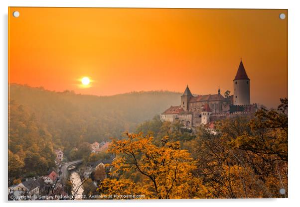 Krivoklat castle at sunset. Autumn evening. Czech Republic. Acrylic by Sergey Fedoskin
