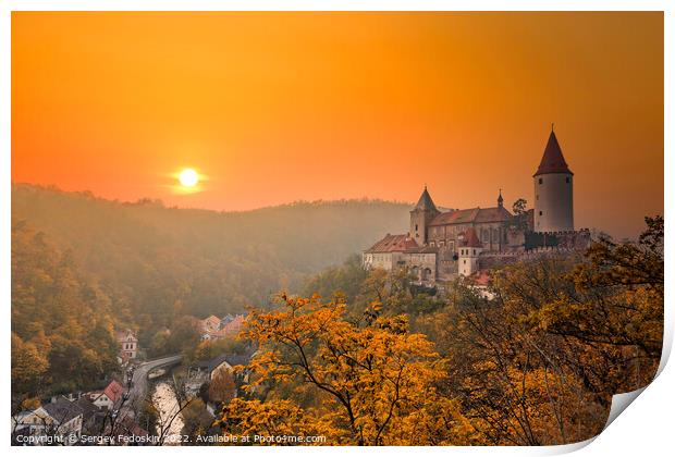 Krivoklat castle at sunset. Autumn evening. Czech Republic. Print by Sergey Fedoskin