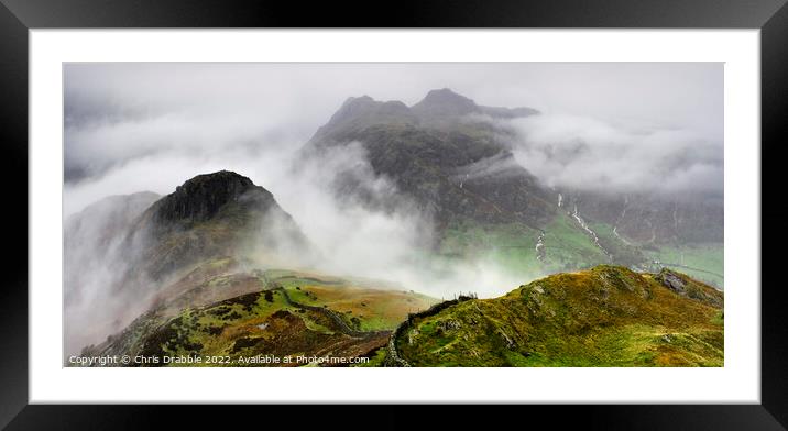 The Langdale pikes in the grip of a storm Framed Mounted Print by Chris Drabble