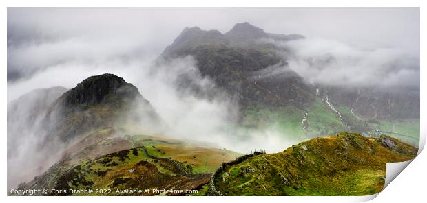 The Langdale pikes in the grip of a storm Print by Chris Drabble