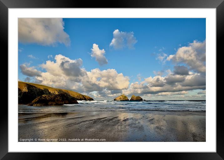 Low tide Holywell Beach  Framed Mounted Print by Rosie Spooner