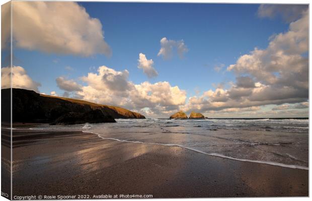 Clouds gather at Holywell Beach in Cornwall Canvas Print by Rosie Spooner