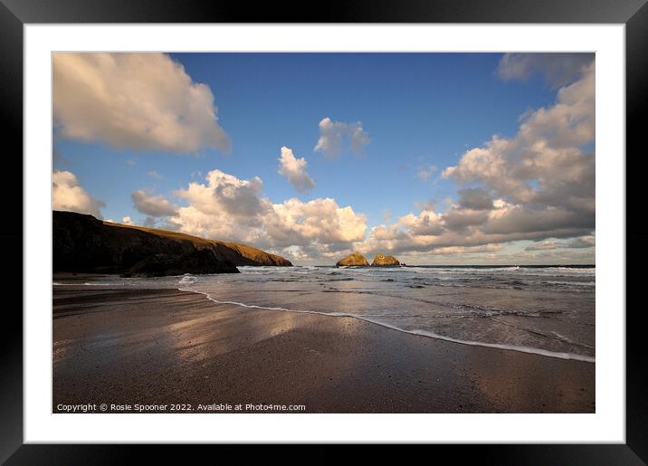Clouds gather at Holywell Beach in Cornwall Framed Mounted Print by Rosie Spooner
