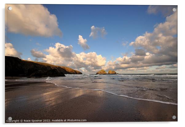 Clouds gather at Holywell Beach in Cornwall Acrylic by Rosie Spooner