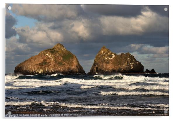 Waves by Gull Rocks Holywell Acrylic by Rosie Spooner