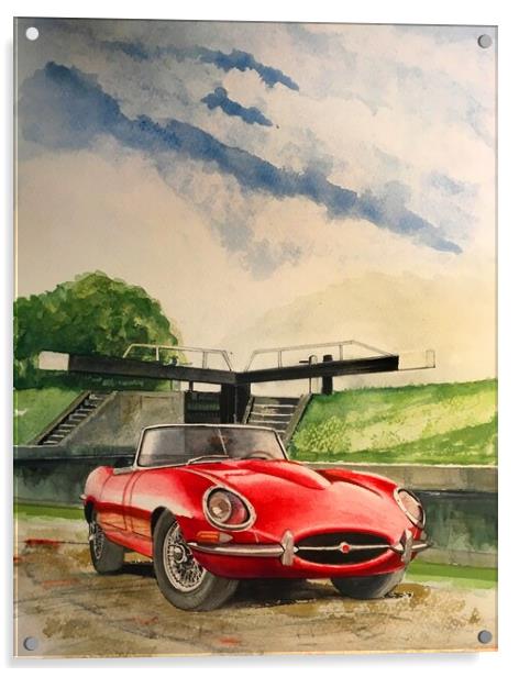 E Type Jaguar Acrylic by John Lowerson