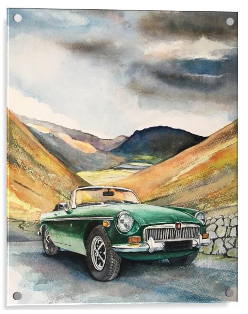 Classic MG sports car in the lakes Acrylic by John Lowerson