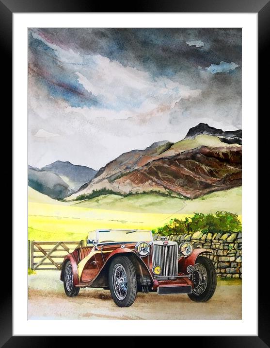 MG TC in the lakes Framed Mounted Print by John Lowerson