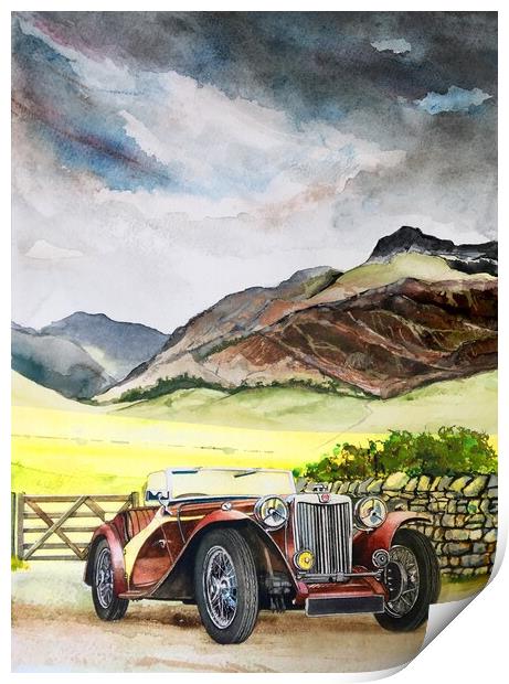 MG TC in the lakes Print by John Lowerson