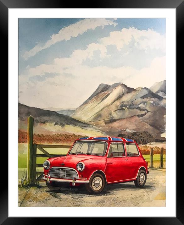A Mini Cooper s in the lake district Framed Mounted Print by John Lowerson