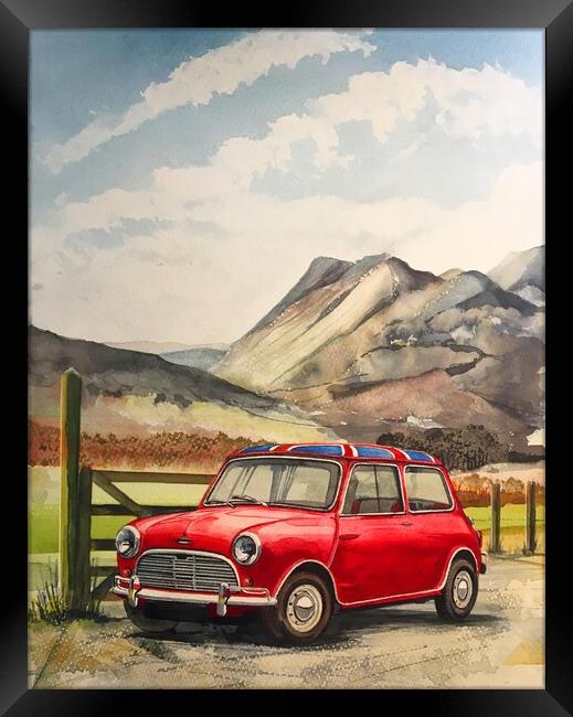 A Mini Cooper s in the lake district Framed Print by John Lowerson