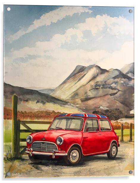 A Mini Cooper s in the lake district Acrylic by John Lowerson