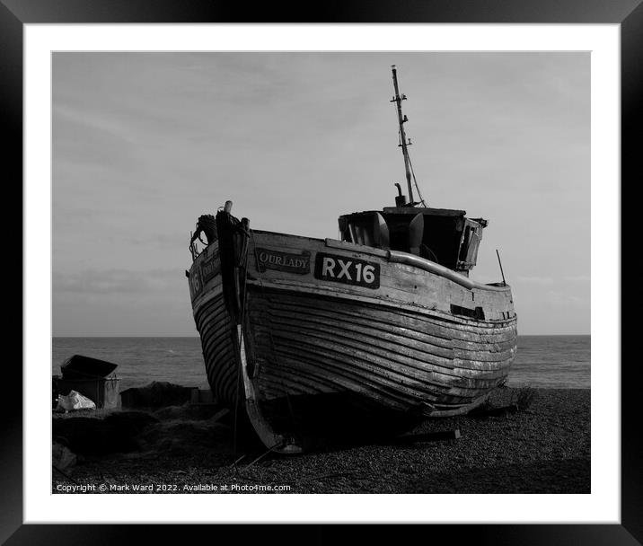 Hastings Fishing Vessel in Monochrome. Framed Mounted Print by Mark Ward