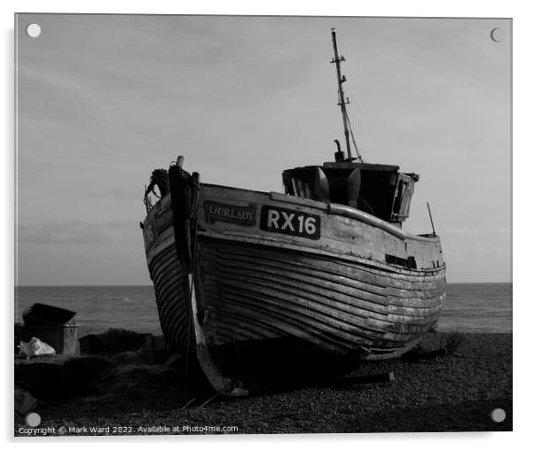 Hastings Fishing Vessel in Monochrome. Acrylic by Mark Ward