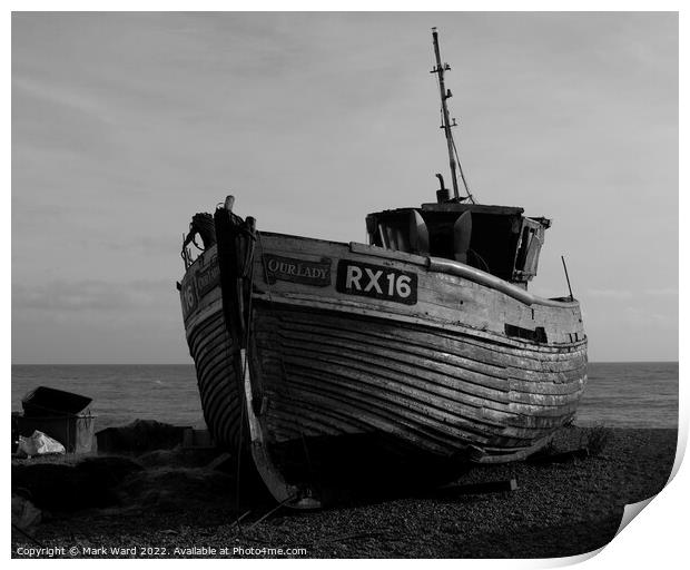 Hastings Fishing Vessel in Monochrome. Print by Mark Ward