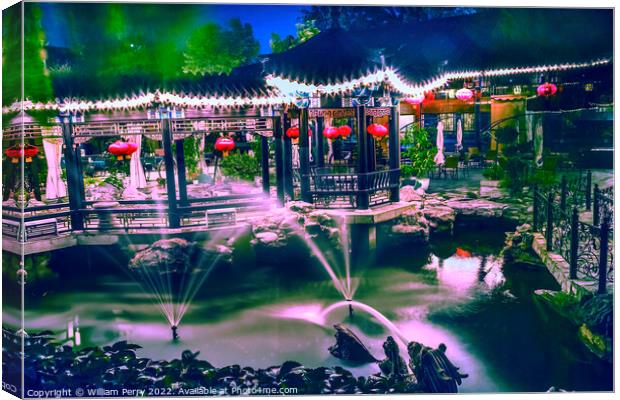 Red Lanterns Fountains Night Temple of Sun  Beijing China Canvas Print by William Perry