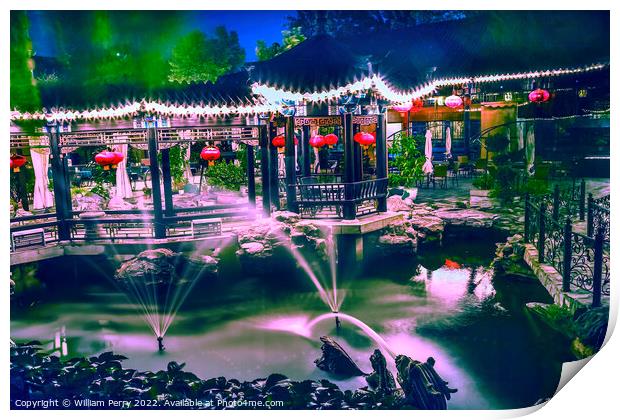 Red Lanterns Fountains Night Temple of Sun  Beijing China Print by William Perry
