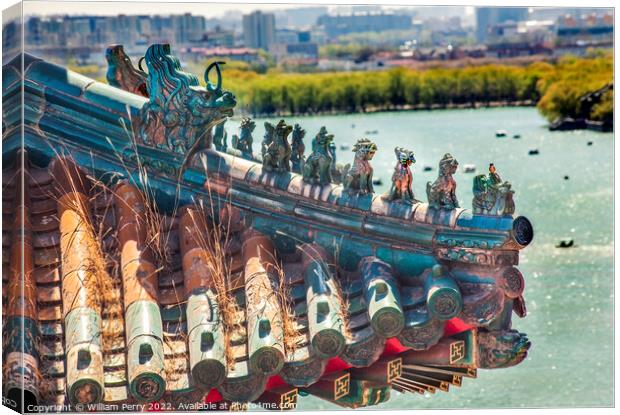 Roof Figurines Longevity Hill Tower Summer Palace Beijing China Canvas Print by William Perry