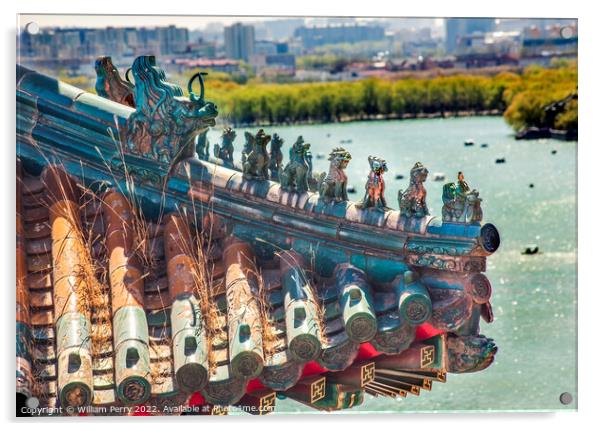 Roof Figurines Longevity Hill Tower Summer Palace Beijing China Acrylic by William Perry