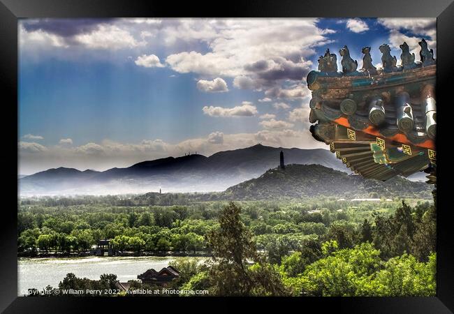 Roof Figurines Longevity Hill Tower Summer Palace Beijing China Framed Print by William Perry