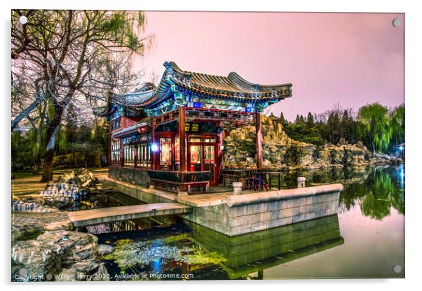 Stone Boat Temple of Sun Night Illuminated Beijing China Acrylic by William Perry