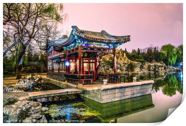 Stone Boat Temple of Sun Night Illuminated Beijing China Print by William Perry