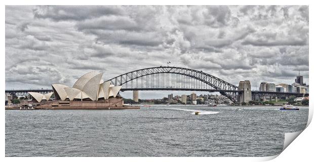 Sydney harbour bridge and opera house (abstract) Print by Allan Durward Photography