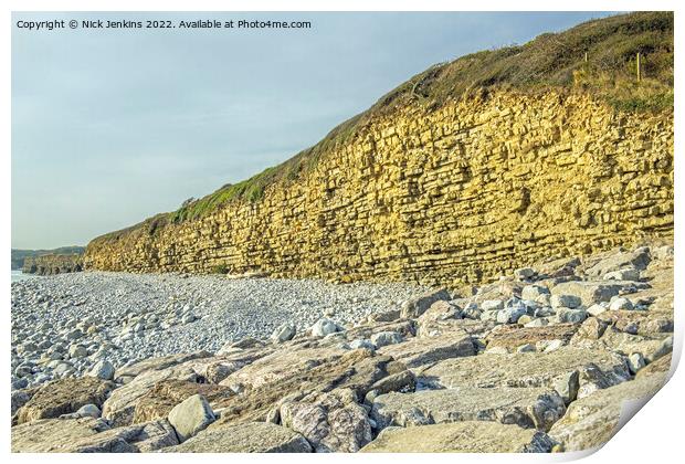 Llantwit Major Beach and Cliffs Glamorgan Coast Print by Nick Jenkins