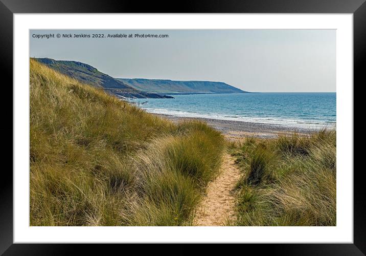 Through the Sand Dunes to Horton Beach Gower Framed Mounted Print by Nick Jenkins