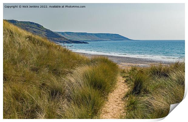 Through the Sand Dunes to Horton Beach Gower Print by Nick Jenkins