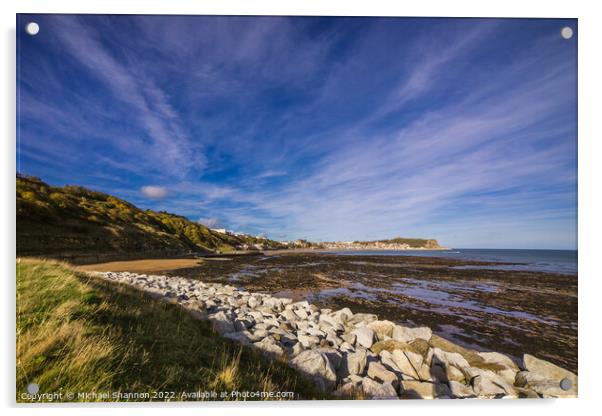 Scarborough South Bay - Photo from the sea defence Acrylic by Michael Shannon