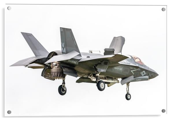 Lockheed Martin F35 shows it tail in the hover. Acrylic by Steve de Roeck