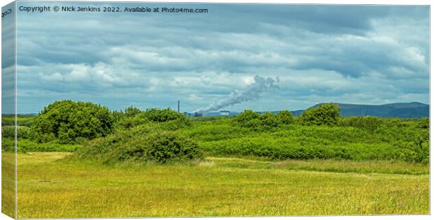 Across Kenfig Nature Reserve to Steel Works Canvas Print by Nick Jenkins