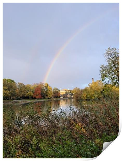 Rainbow over Leazes Park Print by Richard Fairbairn