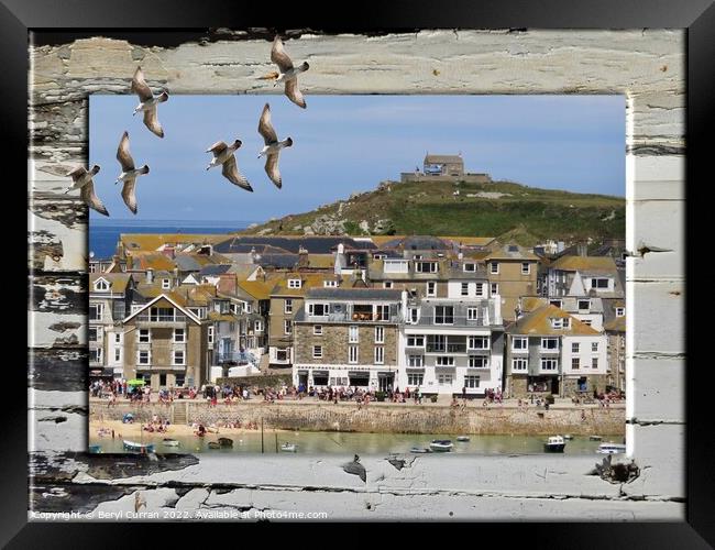 Seagulls View of St Ives Framed Print by Beryl Curran