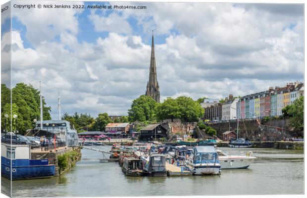 St Mary Redcliffe Bristol Floating Harbour  Canvas Print by Nick Jenkins